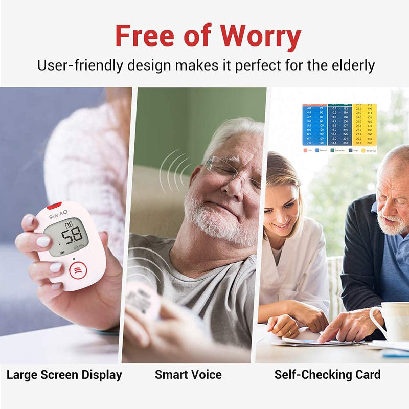 sinocare Blood Sugar Monitor, Diabetes Testing Kit with Voice Reminder and Light Warning Blood Glucose Monitor with Test Strips x 50 and Lancets x 50 & Case, Safe AQ Voice Glucometer -in mmol/L Test Kit - Voice - NewNest Australia