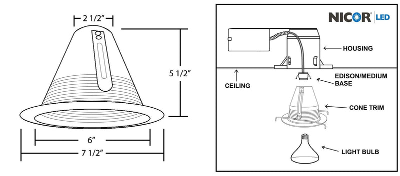 NICOR Lighting 6 inch Black Airtight Recessed Cone Baffle Trim, Fits 6 inch Housings (17550ABK) - NewNest Australia
