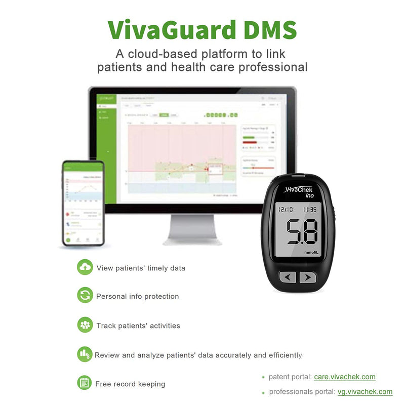 Diabetes Test Kit [2021 Upgrade] USB Data Transmission, Blood Glucose Monitor, 900 Memory, Hypo and Ketone Warning with 50 Test Strips and 50 Lancets - in mmol/L by VivaChek Ino Glucometer - NewNest Australia