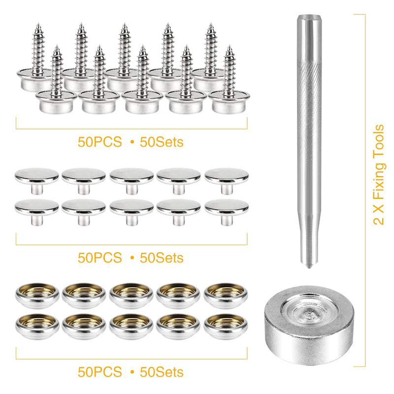 Crafts Man 150 PCS Canvas Snap Kit Tool,Metal Screws Snaps Marine Grade 3/8" Socket Stainless Steel Boat Canvas Snaps with 2 Pcs Setting Tool for Boat Cover Furniture (150 pcs) - NewNest Australia