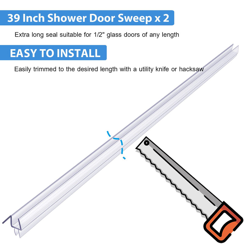 2-Pack Butecare Frameless Shower Door Bottom Seal – Stop Shower Leaks and Create a Water Barrier (1/2” x 39”) 1/2'' Bottom - NewNest Australia