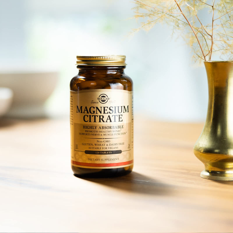 Solgar Magnesium Citrate, 120 Tablets - Promotes Healthy Bones - Supports Nerve & Muscle Function - Non GMO, Vegan, Gluten Free, Dairy Free, Kosher - 60 Servings - NewNest Australia