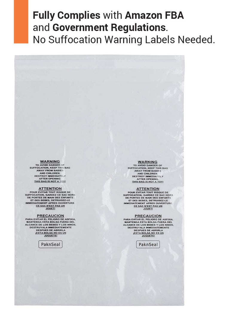 PaknSeal Clear 9x12 Self Seal Poly Bags, Suffocation Warning (100 Count) 9"x12" - NewNest Australia