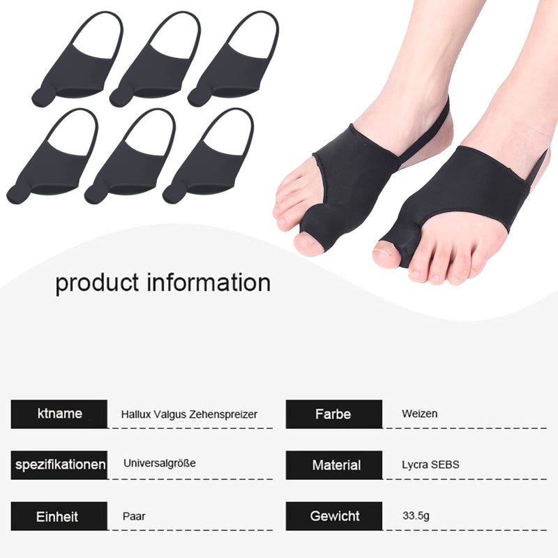 Eures Pack of 6 Hallux Valgus Toe Separators with Bunion Protection, Correction Bandage Socks Bunion Corrector with Anti-Slip Belt and Gel Pads (Black) Pack of 6 Black - NewNest Australia