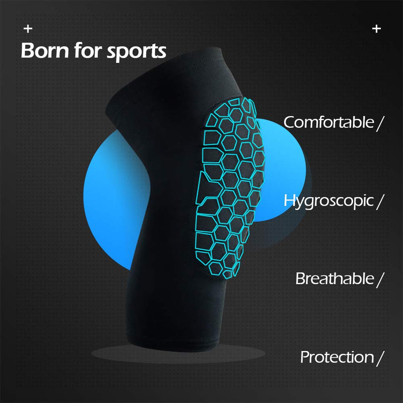 ESGTON Knee Pads EVA Padded Crashproof Leg Sleeve Compression Knee Braces (1 Pair) Youth & Adult - Football Volleyball Basketball-Black Black Large - NewNest Australia