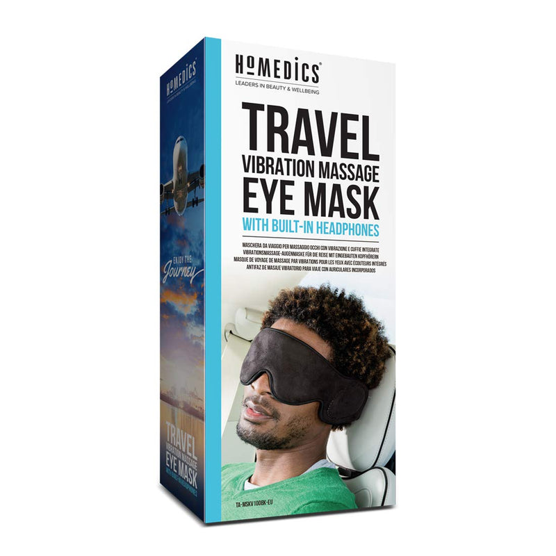 HoMedics Mobile Comfort Vibrating Travel Eye Mask with Speakers, Sleep Mask, Soft Cushioned Fabric, Light Blocking, Aux Port, Portable Compression Sleep Therapy, Headphone Speaker - NewNest Australia