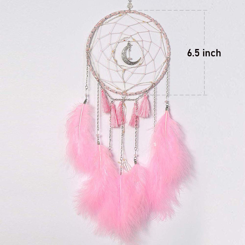 NewNest Australia - AWLEE Dream Catcher Handmade Pink Feather Native American Circular Net for Baby Girls Bedroom Wall Hanging Dream Catcher for Girls Kids Nursery Bedroom Decoration Blessing Gift (Pink) 