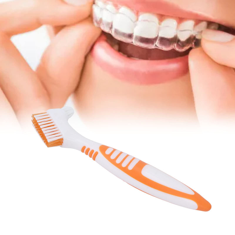 Denture cleaning brush, safe plaque removal Denture toothbrush orange Robust double head for partial dentures - NewNest Australia