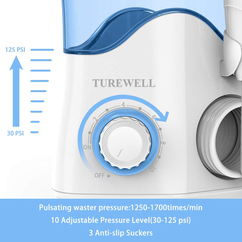 TUREWELL electric oral irrigator, professional oral irrigator with 10 adjustable water pressure values, 600ml capacity and 8 multifunctional nozzle tips (white) white - NewNest Australia