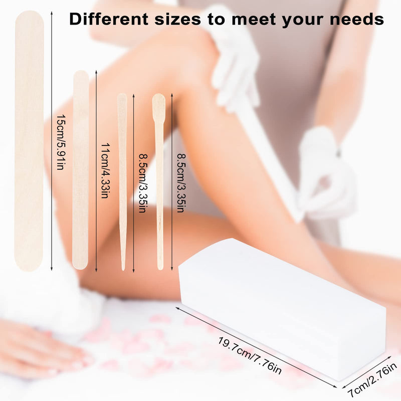 Haotian-X 300 Wax Strips Kit, Small Medium Large Wood Wax Applicator Sticks Eyebrow Wax Spatula And 100 Non-Woven Paper Wax Strips For Face Body Hair Removal Women Men 400 Pieces - NewNest Australia