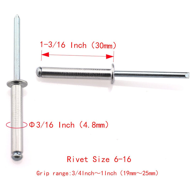 HJ Garden 60pcs 3/16 x 1-3/16 Inch (4.8x30mm) Aluminum Blind Rivet Self-Plugging Open End Decorating Fastener Nails Rivets Core Pulling Rivets Grip Pange 3/4-1 Inch (19-25mm) 60 3/16" x 1-3/16" (4.8x30mm) - NewNest Australia