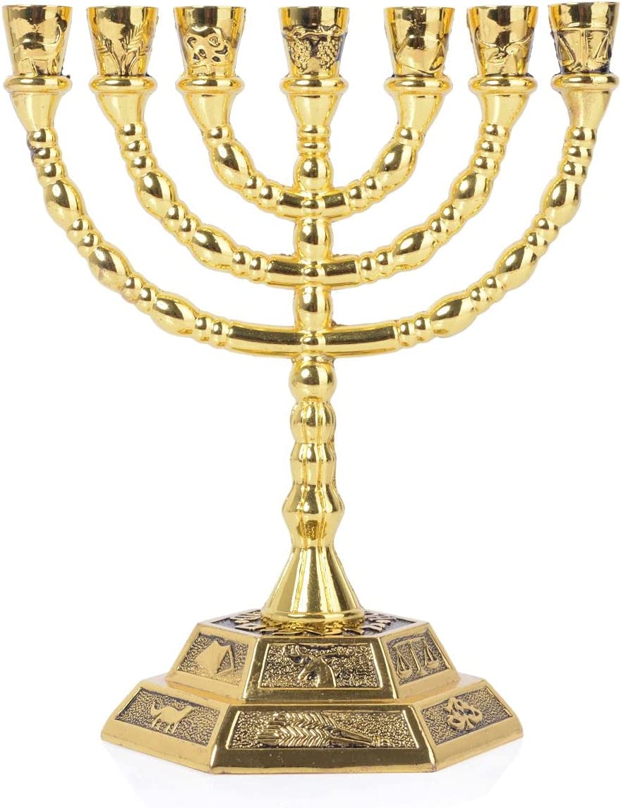 YU FENG 7-Branch Menorah Candle Holder for Shabbat,Tabernacle, Home Decor Ornaments Table Centerpiece Display(Light Gold) Light Gold - NewNest Australia