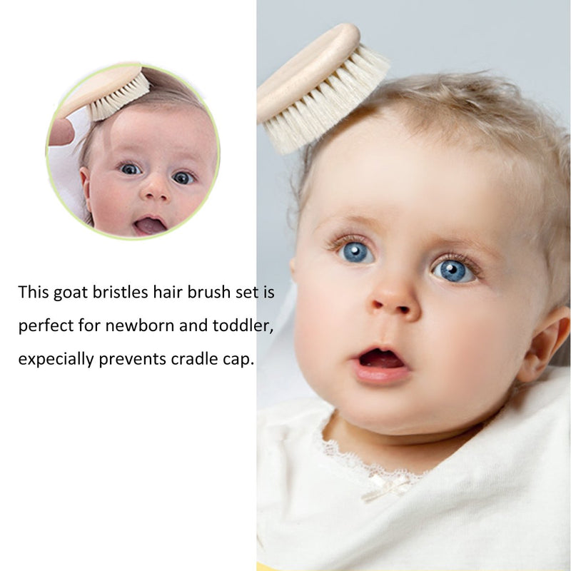 Baby Goat Hair Brush and Comb Set for Newborns & Toddlers Eco-Friendly Safe Brush for Cradle Cap Natural Wooden Comb Perfect Baby Shower and Registry Gift (Baby Hair Brush and Comb Set) Baby Hair Brush and Comb Set - NewNest Australia