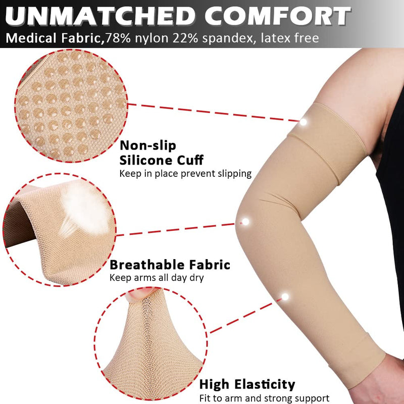 Ailaka Medical Compression Arm Sleeves for Men Women - 20-30 mmHg Lymphedema Compression Sleeves Support for Arms Pain, Swelling, Edema, Post Surgery Recovery, Tendonitis XL Beige - NewNest Australia