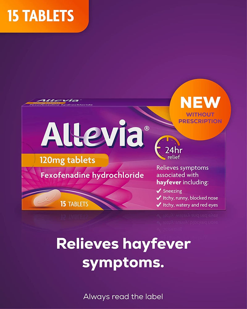 Allevia 120 mg Tablets Fexofenadine Pack of 15 & Opticrom Hayfever Allergy Eye Drops Sodium Cromoglicate 10ml – for Effective Relief of Hayfever Symptoms – Acts Within 1 Hour – Multi Symptom Relief - NewNest Australia
