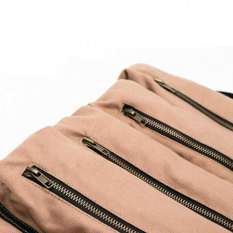 Super Tool Roll Up Bag/pouch,durable Canvas Wrench Tool Roll Up Pouch With 5 Zipper Pockets,car Back Seat Organizer/Khaki Khaki - NewNest Australia