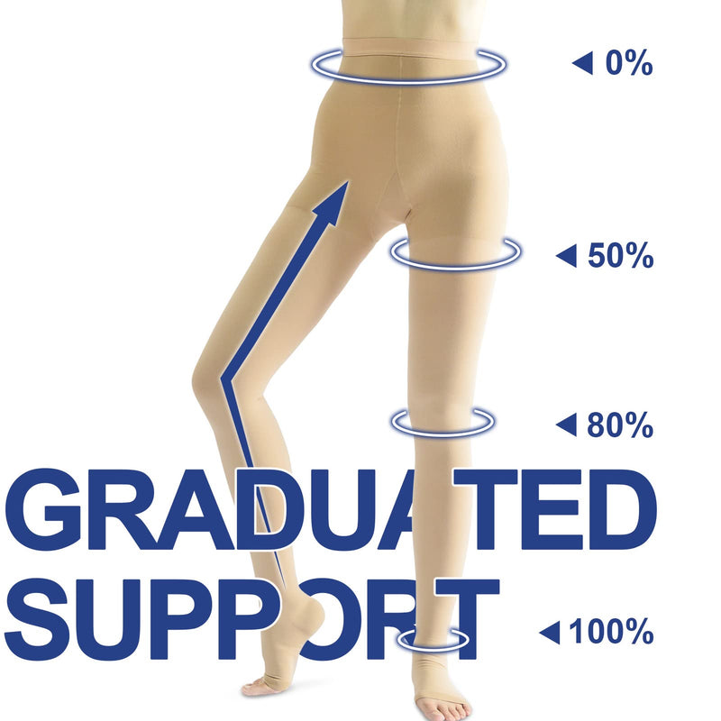 Medical Compression Pantyhose Women & Men,20-30mmHg Open Toe Thigh High Compression Tights Graduated Support (Beister) Beige Small - NewNest Australia