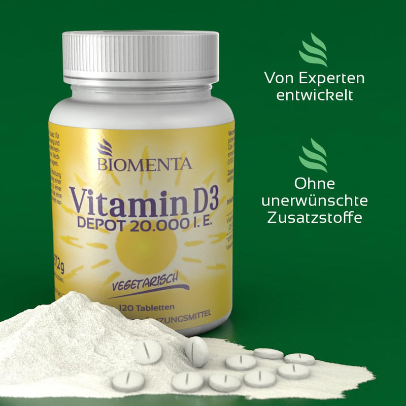 Biomenta Vitamin D3, High Dosage - 20,000 Iu, Vegan Vitamin D3 Tablets With Slow-Release Effect: Take 1 Tablet Of Vitamin D Every 20 Days - Bottle Of 120 Vitamin D3 Tablets (Cholecalciferol) - NewNest Australia