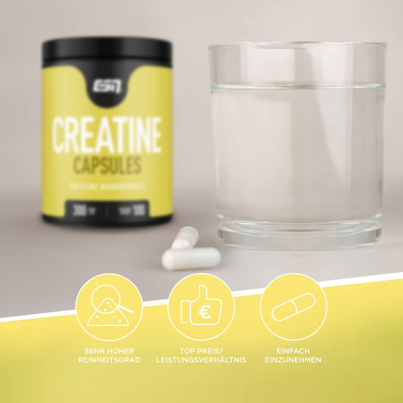 ESN Creatine Giga caps, 300 capsules, high-quality ultra-fine creatine monohydrate, vegan, Kosher and Halal certified, 100 servings, 350 g, Made in Germany - NewNest Australia