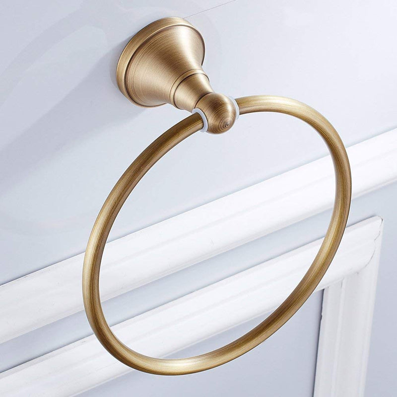 WOLIBEER Antique Brass Towel Ring, Bathroom Hand Towel Holder Wall Mount Brushed Brass Round Towel Rack Round Towel Ring - NewNest Australia