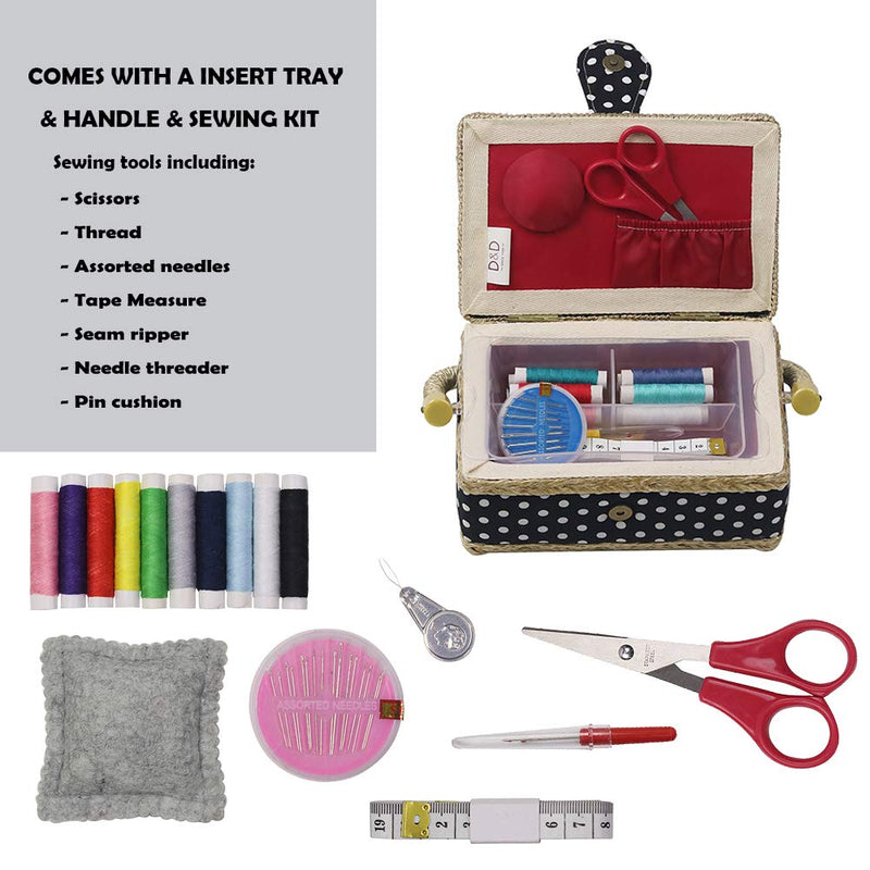 Sewing Basket Kit Sewing Box with Mini Sewing Accessories for Kids, Small (Black Polka Dot) Black Polka Dot - NewNest Australia