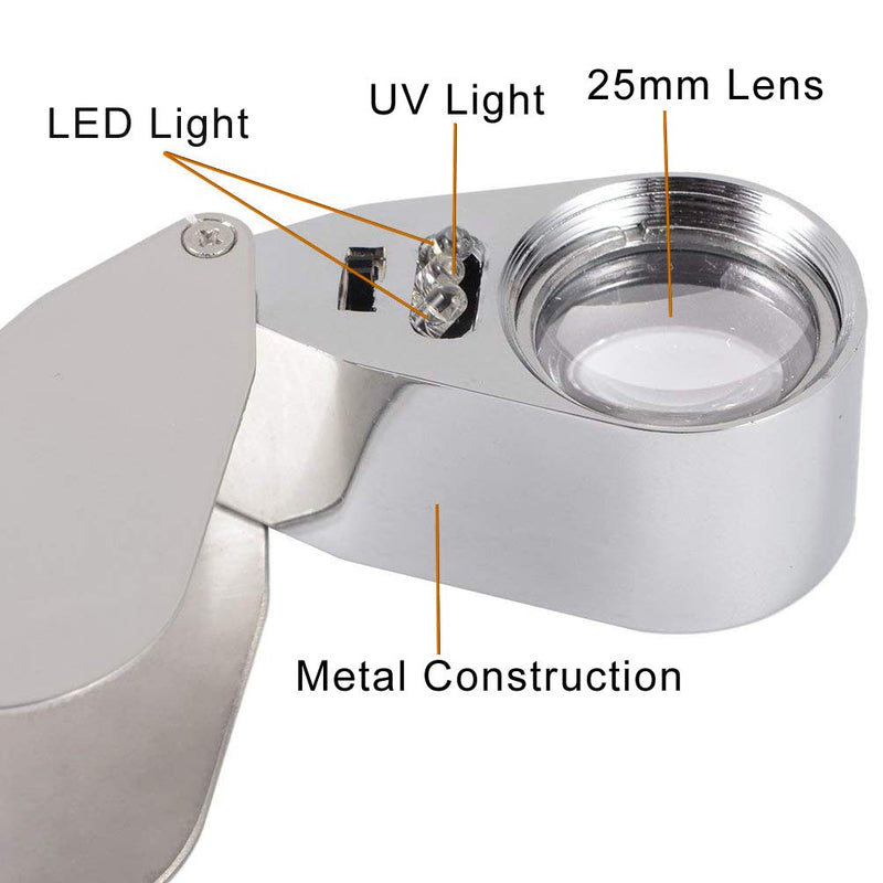 KINGMAS 40x Jeweller Loupe Folding Magnifying Jewelry Eye Magnifier With LED Light Illuminated (LED Currency Detecting/Jewlers Identifying Type Lupe) - NewNest Australia