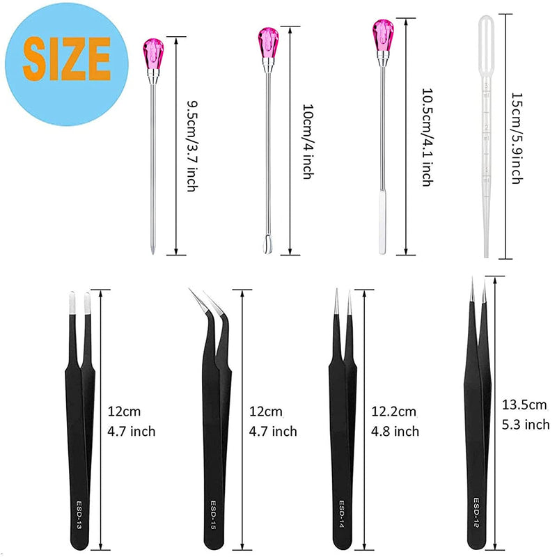 11 Pcs Silicone Resin Mold Tools Set Stirring Needle Spoon Tool Tweezers Precision Kit, Anti-Static ESD Electronics Tweezers Set for Resin Art Crafts,Jewelry Making,DIY Epoxy Casting Molds(Rose Red) A-Rose Red & Black - NewNest Australia