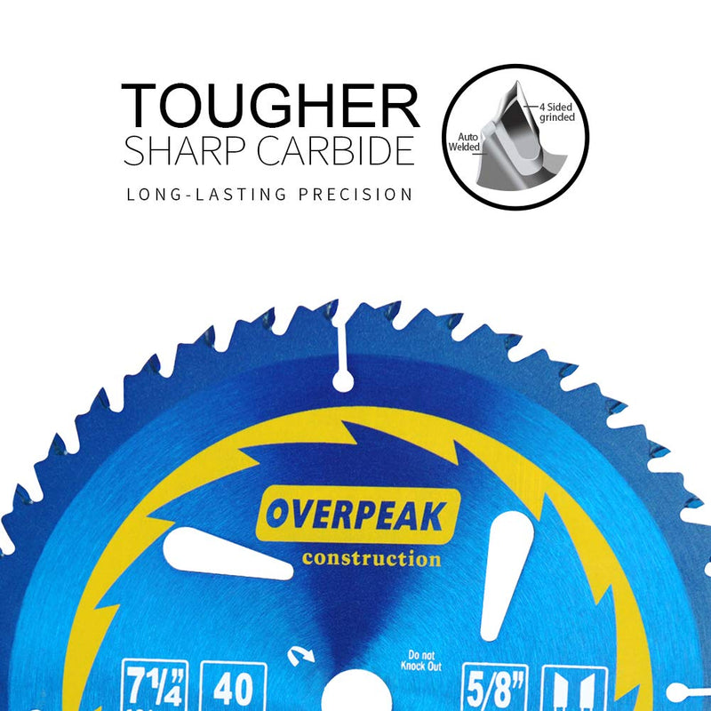 Overpeak 7-1/4 Inch Circular Saw Blade Carbide Ultra Finish Saw Blades with 5/8 Inch Arbor and PermaShield Coating 7-1/4Inch-40T - NewNest Australia