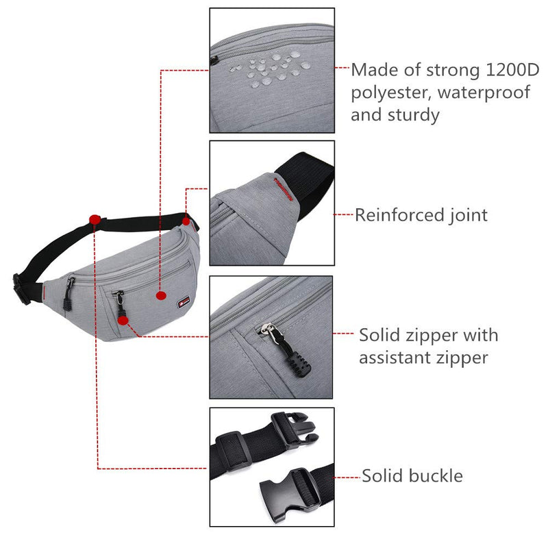 2 Packs Fanny Packs for Men and Women, Waterproof Sports Waist Pack Bag Hip Bum Bag for Travel Hiking Running (Black + Light Blue) Black + Light Blue - NewNest Australia