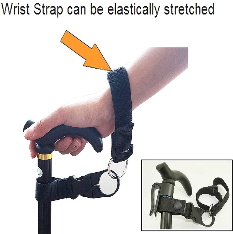 Adjustable Elastic Wrist Straps and Hands Free Walking Stick Cane Clip Holder - Attach to Belt or Waist Band -（Suitable for 7/8~1"）~ Perfect Solution - for Camping & Hiking - No Cane - NewNest Australia