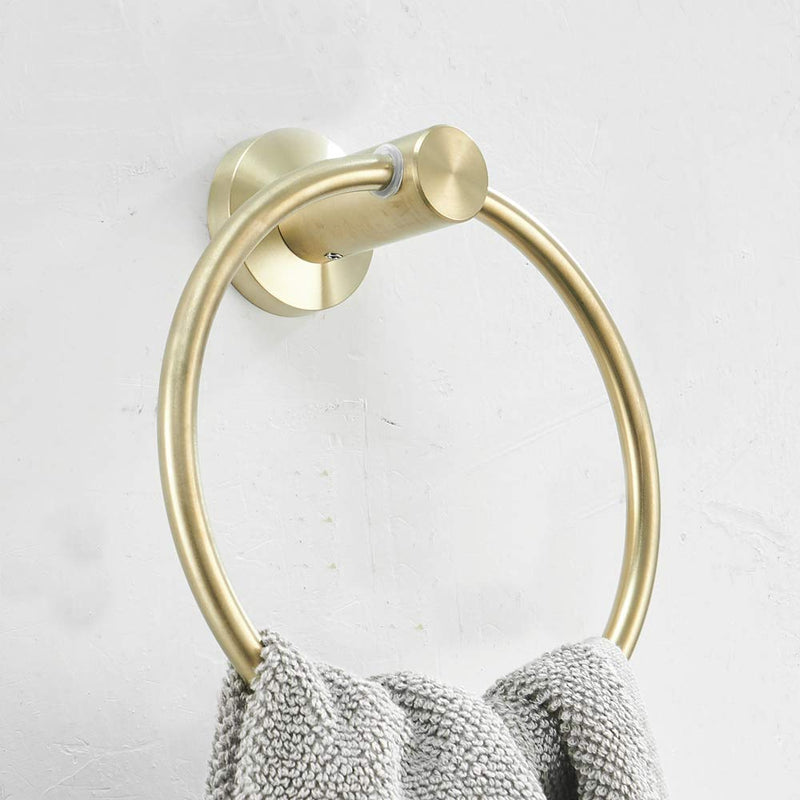 BATHSIR Gold Towel Ring, Towel Holder for Bathroom Round Hand Brushed Gold Towel Rack Wall Mount Stainless Steel - NewNest Australia