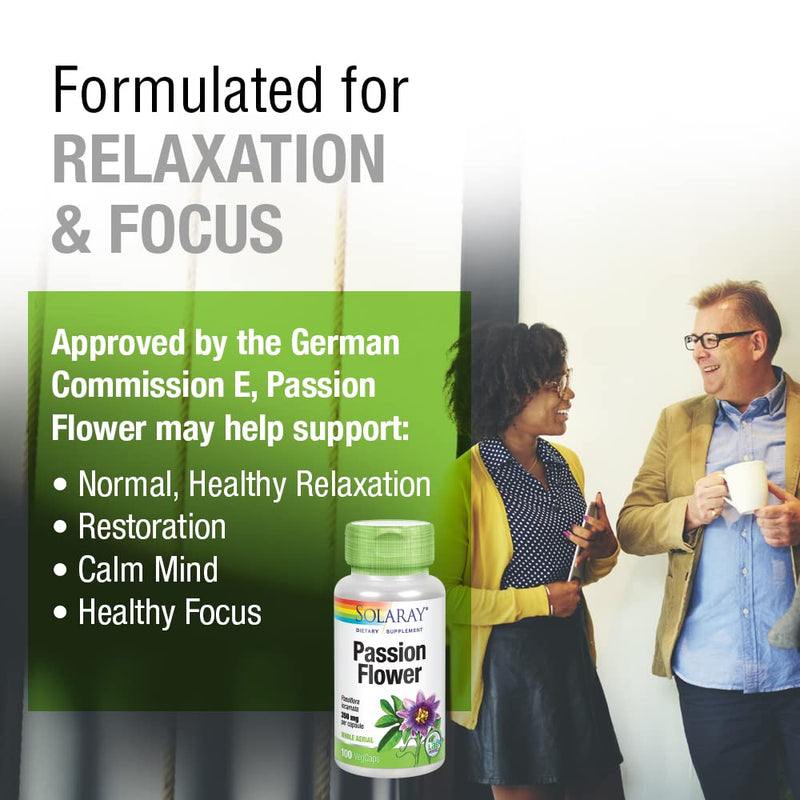 Solaray Passion Flower Aerial Extract 350mg | Healthy Relaxation & Focus Support | May Help Calm Mental Chatter & Restlessness | 100 VegCaps - NewNest Australia