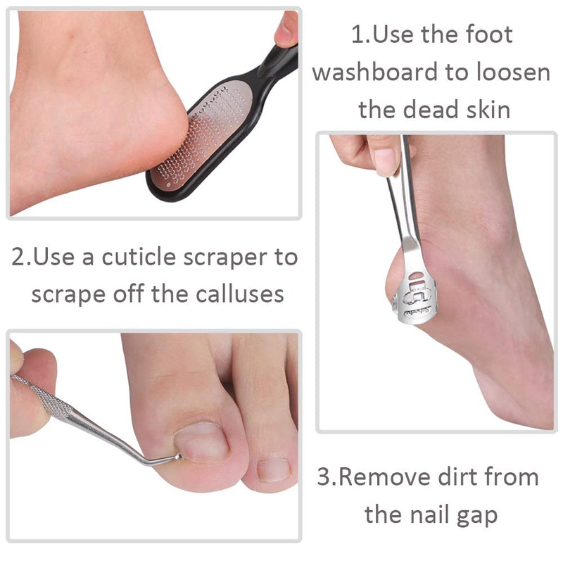 Sunwuun 20 PCS Foot Files for Hard Skin Foot Scrubber Pedicure Set Stainless Steel Foot File Clean Foot Dead Skin Tool Kit Nail Toenail Clipper Foot Care for Women Men - NewNest Australia