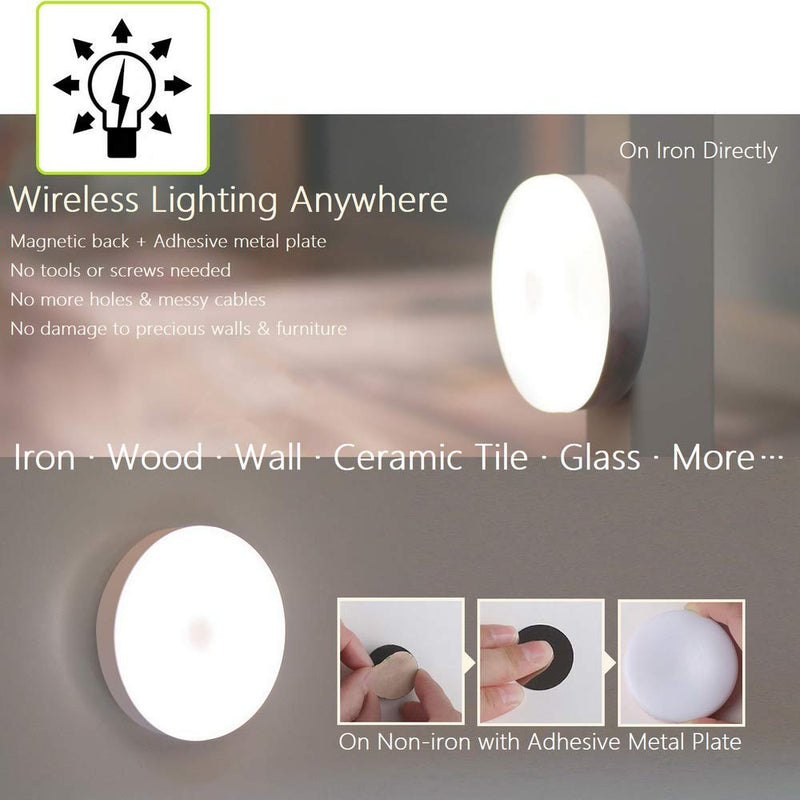 Mini Touch Light, RTSU Rechargeable Battery Operated Closet Lights Wardrobe Lights, Magnetic Stick-on Anywhere LED Night Light, Wireless Under Cabinet Lighting, Dimmable Tap Push Light Lamp (1 Pack) Ivory White-flat - NewNest Australia