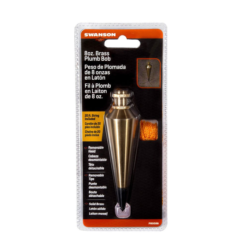 Swanson Tool Co PB008B 8 ounce Brass Plumb Bob with String Brass 8 oz - NewNest Australia