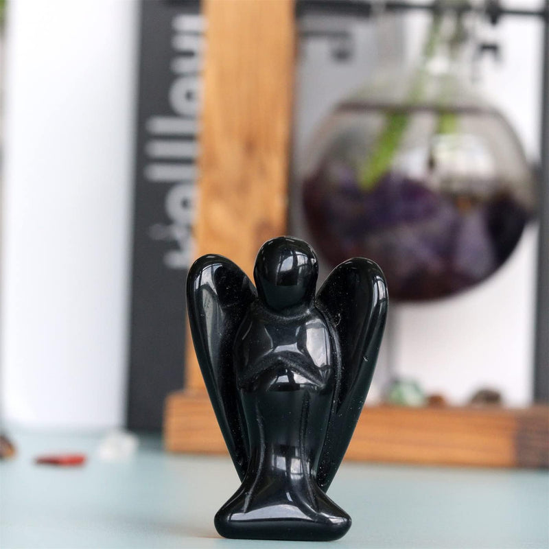 XIANNVXI 2" Crystal Angel Black Obsidian Healing Crystals Guardian Angel Natural Hand-carved Gemstones Stones Reiki Protection Crystal Gifts O - 2" Black Obsidian - NewNest Australia