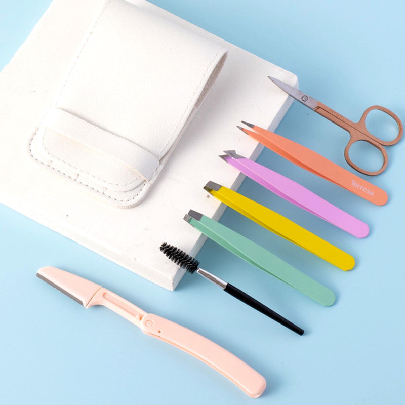 Munskt Eyebrow Tweezers Set, 7 Pieces, Stainless Steel Tweezers For Ingrown Hair Removal And Eyebrow Plucking, Precision Facial Cleansing Tools For Men And Women - NewNest Australia