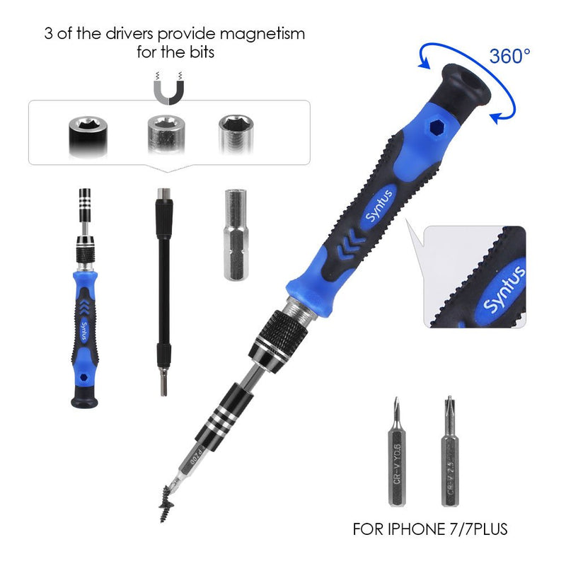 Syntus Precision Screwdriver Set, 63 in 1 with 57 Bits Screwdriver Kit, Magnetic Driver Electronics Repair Tool Kit for iPhone, Tablet, Macbook, Xbox, Cellphone, PC, Game Console, Blue - NewNest Australia