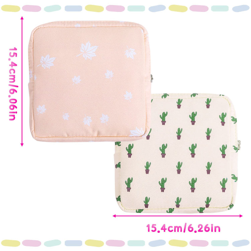 Sanitary Towel Holder，Period Bag Sanitary Napkin Storage Bag Sanitary Pouch with Zipper Portable Pantyliners Bag for Women Teen Girls Ladies(2Pcs) Pink Leaves&pink Cactu - NewNest Australia