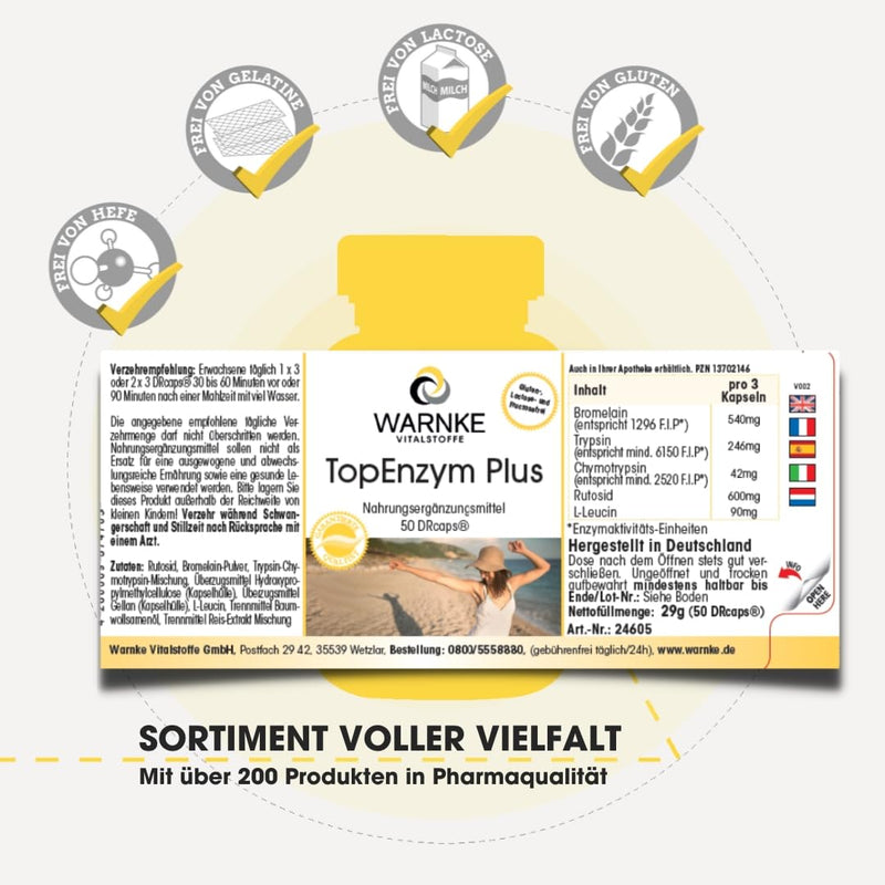 Enzyme complex - bromelain, trypsin, chymotrypsin and rutoside - Topenzym Plus - 50 capsules | Warnke vital substances - NewNest Australia