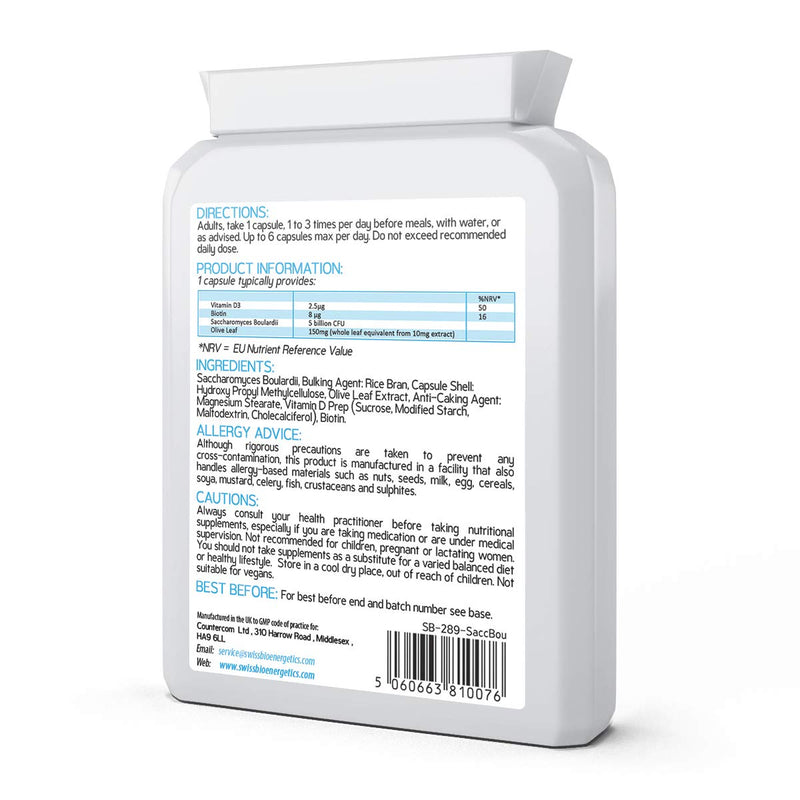 Saccharomyces Boulardii 5 Billion CFU 90 Capsules - No Refrigeration Required - High Strength Non-Colonising Yeast with synergistic Olive Leaf, Biotin and Vitamin D3 - NewNest Australia