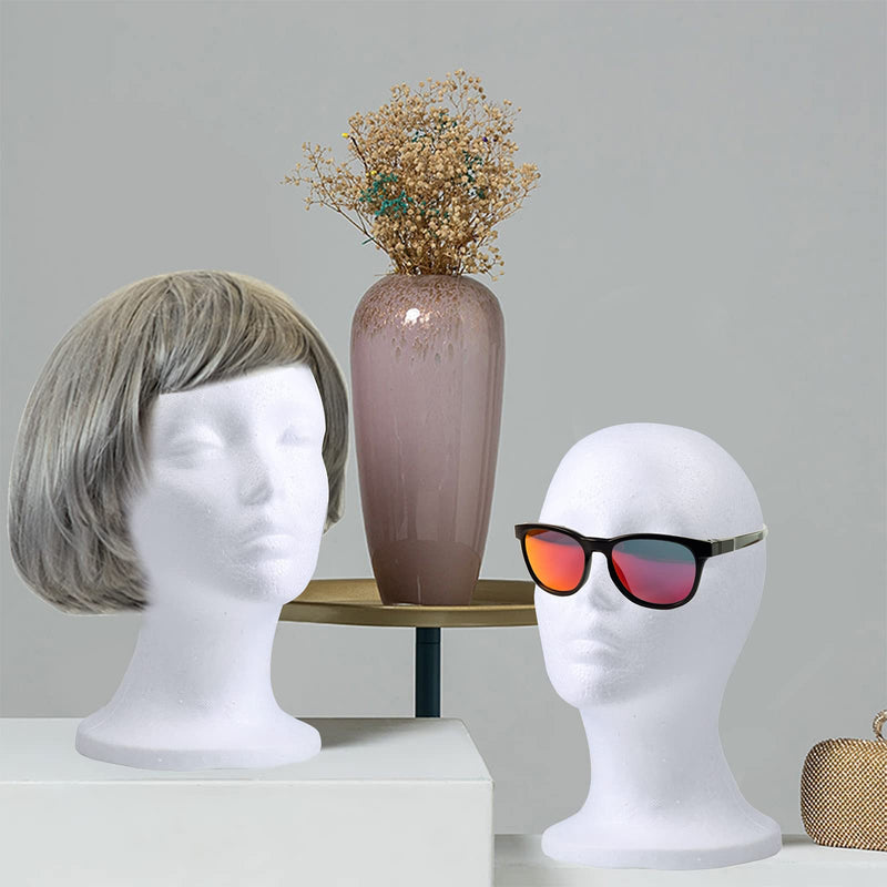 Foraineam 3 Pieces Female Styrofoam Mannequin Head Cosmetics Model Head Wig Display Foam Mannequin Glasses Hat Hairpieces Stand - NewNest Australia