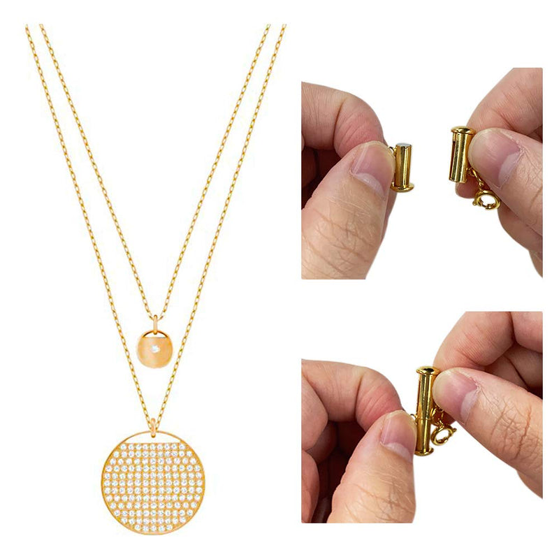 Layered Necklace Spacer Clasp, 2 Strands Necklaces Slide Magnetic Tube Lock with Lobster Clasps, Jewelry Clasps Connectors for Layered, Bracelet, Jewelry, Crafts, Necklace, 2 Pack Gold and Sliver Two 2 Strands - NewNest Australia