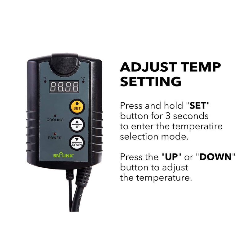 BN-LINK Digital Cooling Thermostat Controller for Cooling Device Circulation Box Fans 40-108F 8.3A 1000W - NewNest Australia