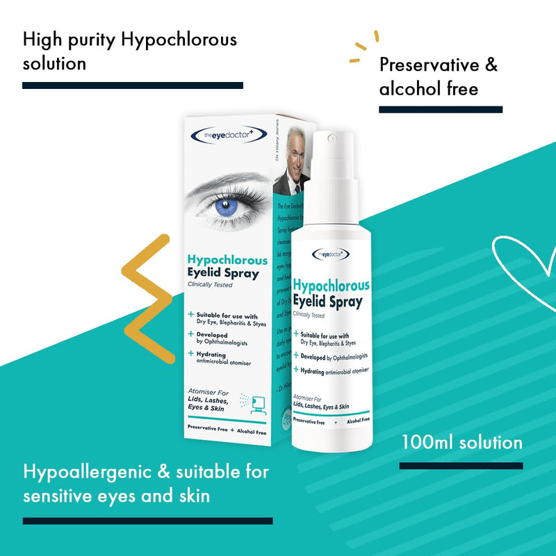 The Eye Doctor Hypochlorous Eyelid Cleansing Spray - Hypoallergenic Eye Spray For Dry Eyes, Blepharitis & Mgd - Preservative & Alcohol Free, Contact Lens Friendly, 100Ml - NewNest Australia