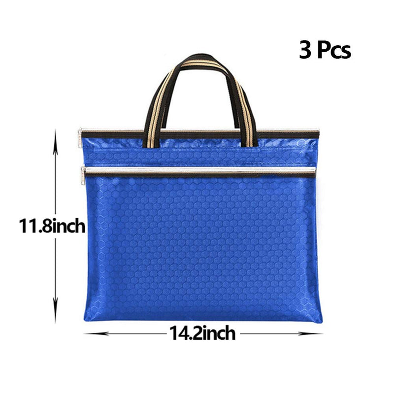 3PCS Document Bags Nylon Fabric Canvas Waterproof Official Document Meeting Handbag Double Side Zipper Bag for A4 File Store Business Package Chromatic Color Black Dark Blue Bright Blue - NewNest Australia