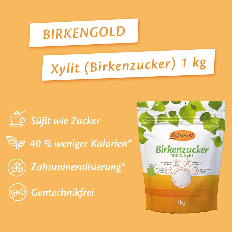 Birkengold birch sugar xylitol 1 kg bag | 100% high quality xylitol from Finland | made from birch and beech bark | vegan | gluten free - NewNest Australia