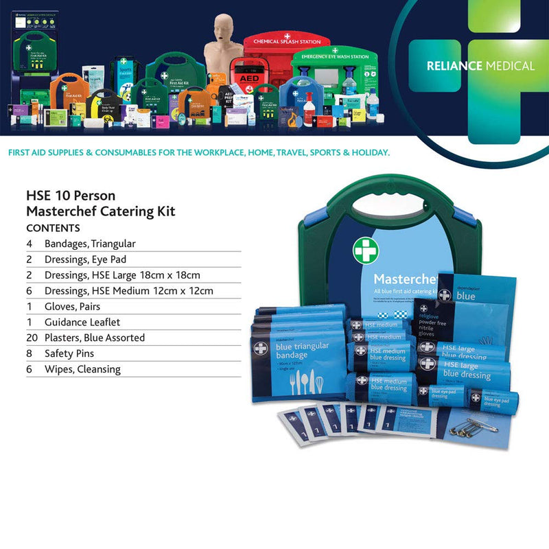 Reliance Medical - 10 Person HSE MasterChef All Blue First Aid Kit For Catering (for Ref 178), Containing Bandages, Plasters, Dressings And Wound Cleaning Wipes 1 Count (Pack of 1) - NewNest Australia