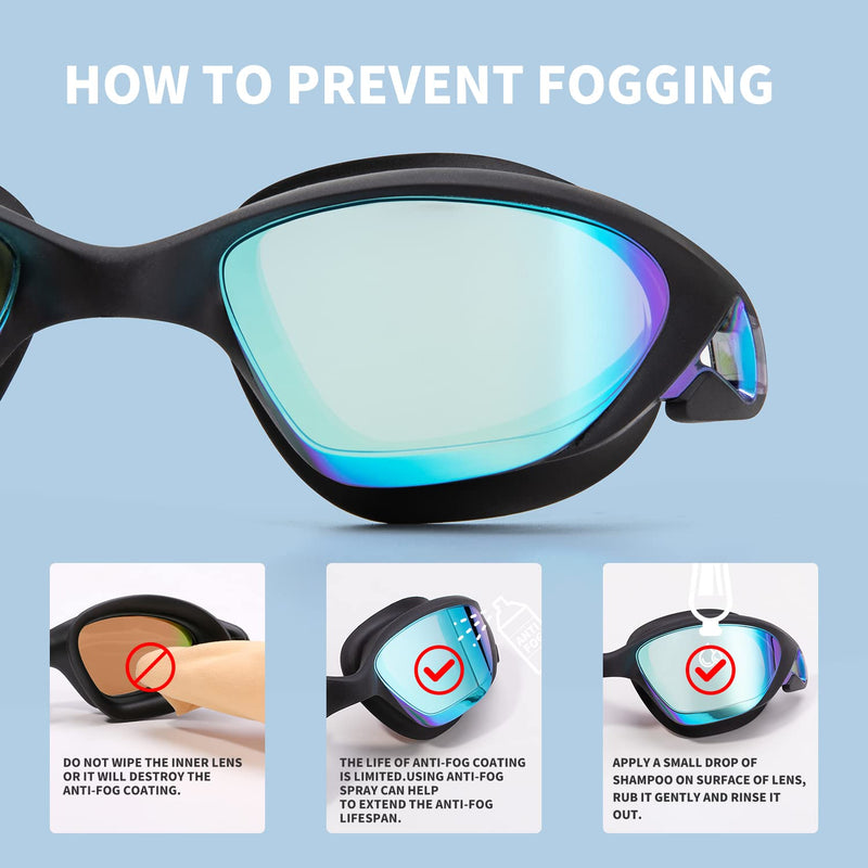 COPOZZ Adult Swimming Goggles - Anti-Fog, Comfortable No Leaking Swim Goggles Glasses for Women Men Blue Black - NewNest Australia