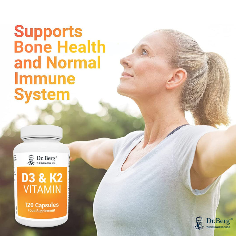Dr. Berg's D3 & K2 Vitamin - D3K2 Supplement for Normal Joints, Bone & Ligaments Support - 2000 IU of Vitamin D3 & 50 mcg of Vitamin K2 MK7-120 Capsules - NewNest Australia